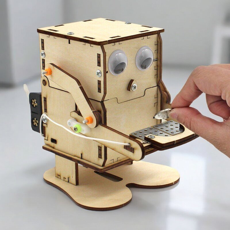 Science Diy Model - Wooden Assemble DIY Robot Eating Coin